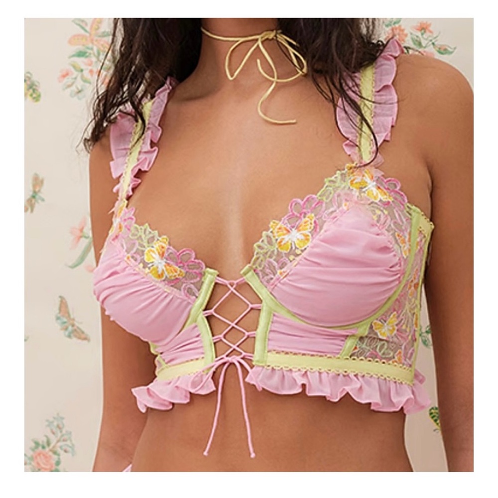 FOR LOVE & LEMONS SUNSET BUTTERFLY RUFFLE BUSTIER TOP!
